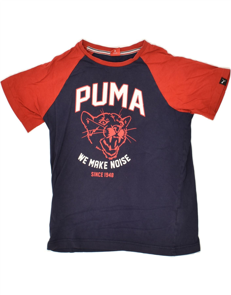 PUMA Boys Graphic T-Shirt Top 11-12 Years Navy Blue Colourblock Cotton | Vintage Puma | Thrift | Second-Hand Puma | Used Clothing | Messina Hembry 