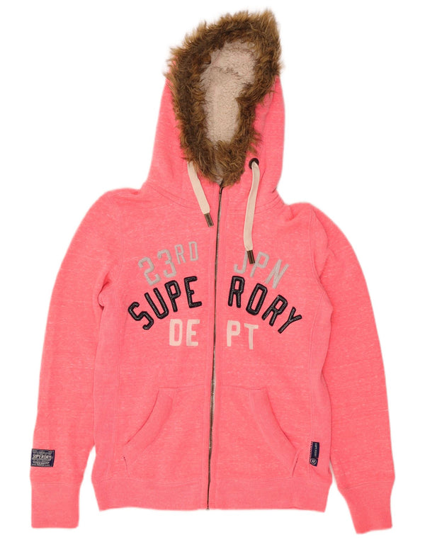 Superdry Womens Graphic Zip Hoodie Sweater UK 14 Medium Pink Flecked
