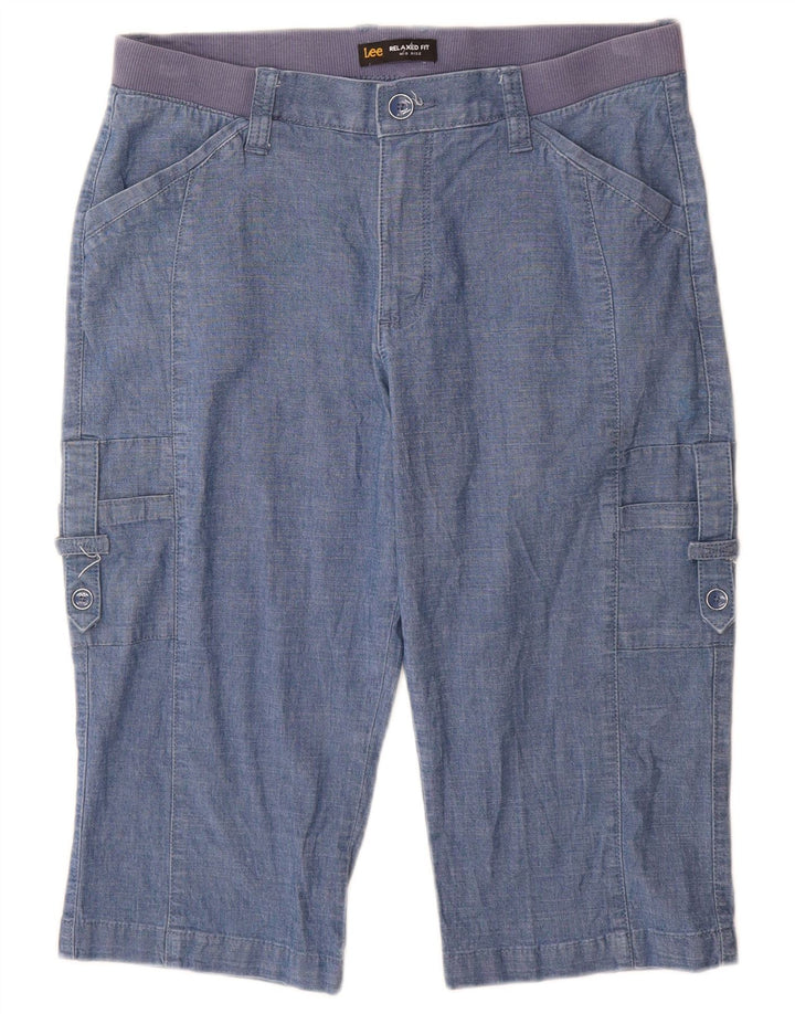 Lee Womens Bermuda Mid Rise Cargo Shorts US 10 Large W30  Blue Cotton