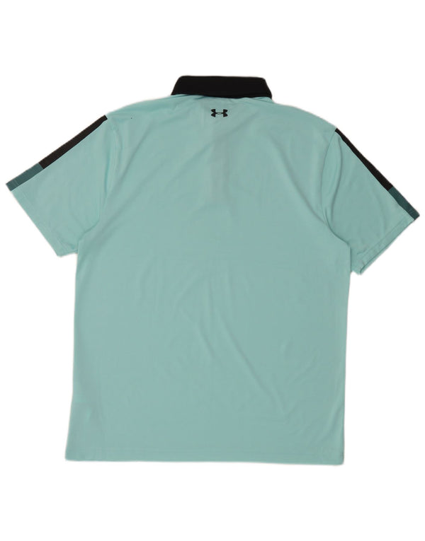 Under Armour Mens Rugby Polo Shirt Large Blue Colourblock Polyester