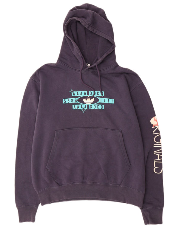 ADIDAS Mens Graphic Hoodie Jumper Large Navy Blue Cotton