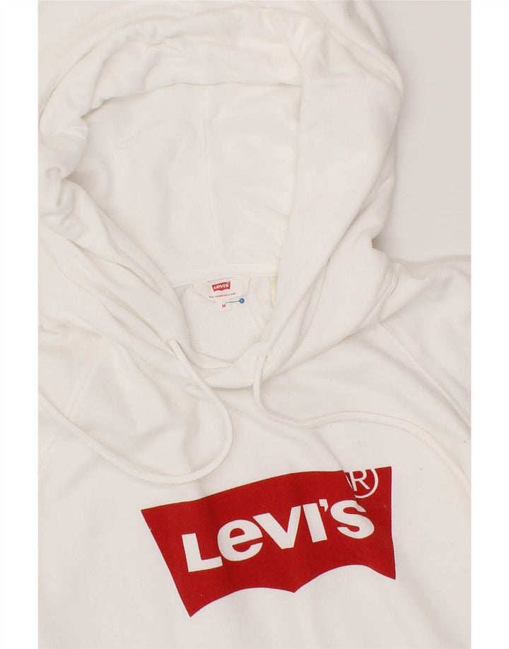 LEVI'S Womens Graphic Hoodie Jumper UK 14 Medium White Cotton Vintage Levi's and Second-Hand Levi's from Messina Hembry 