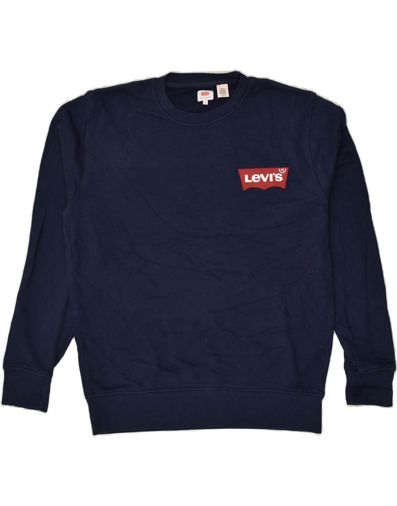 LEVI'S Mens Tall Graphic Sweatshirt Jumper XL Navy Blue Cotton | Vintage Levi's | Thrift | Second-Hand Levi's | Used Clothing | Messina Hembry 