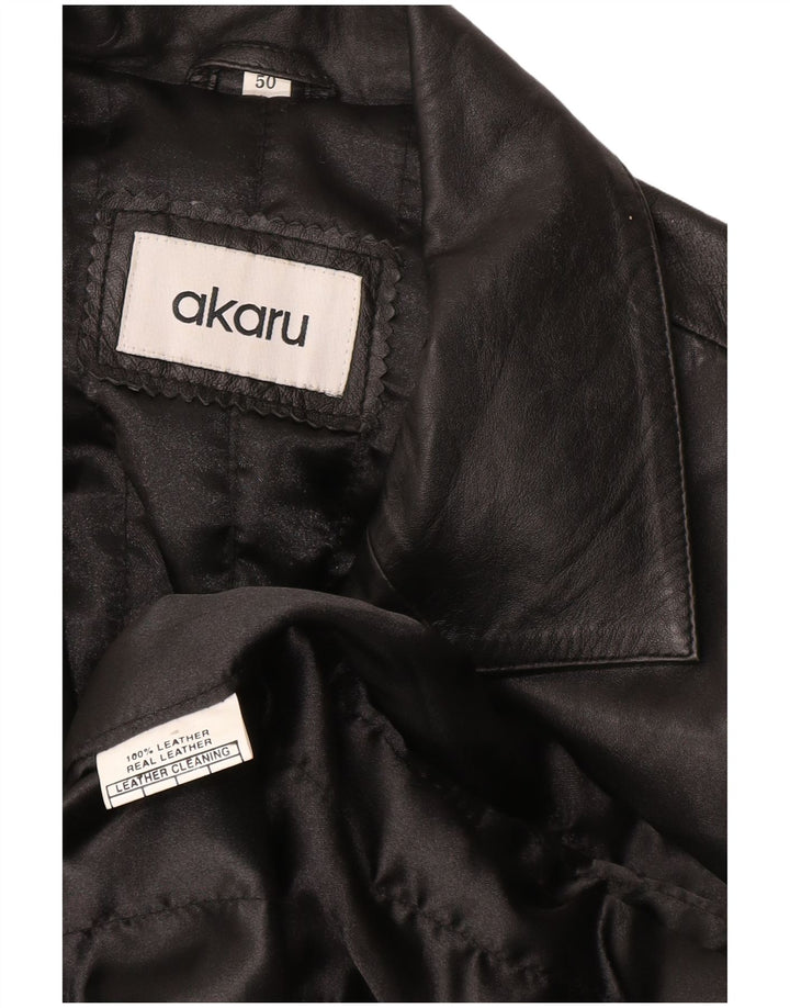 Mens Leather Coat EU 50 Large Black Leather