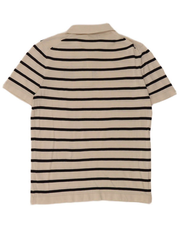 Massimo Dutti Mens Polo Shirt Medium White Striped Cotton