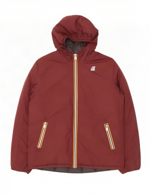 K-Way Mens Hooded Windbreaker Jacket UK 40 Large Maroon Polyamide
