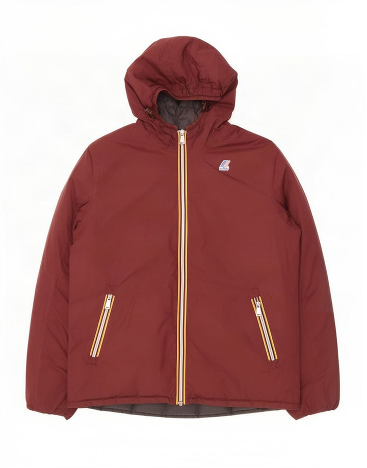 K-Way Mens Hooded Windbreaker Jacket UK 40 Large Maroon Polyamide