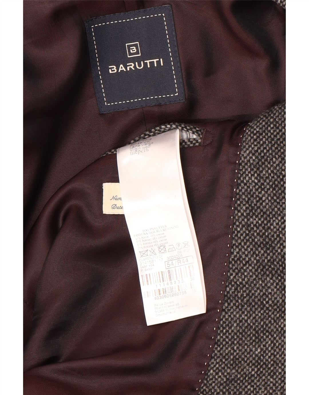 Barutti  Mens 2 Button Blazer Jacket IT 54 2XL Grey Wool