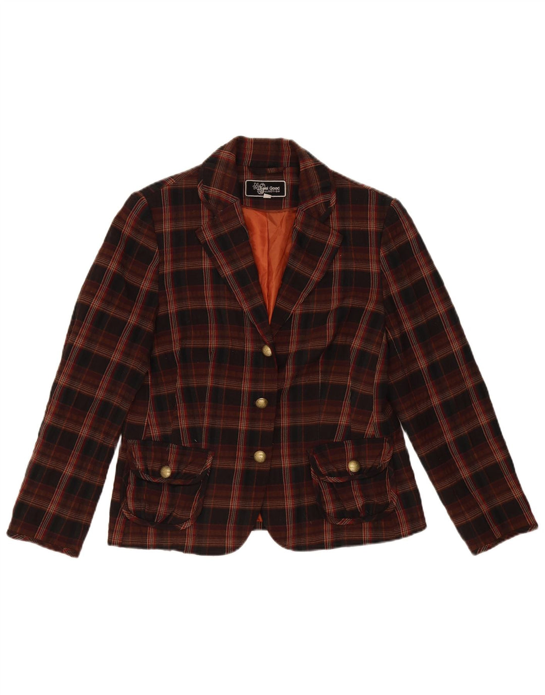 Vintage Womens 3 Button Blazer Jacket EU 40 Medium Brown Check Polyester