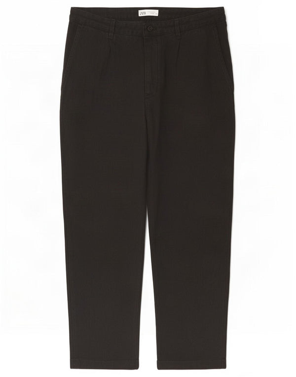 Zara Mens Straight Chino Trousers EU 44 Large W34 L29 Black Cotton