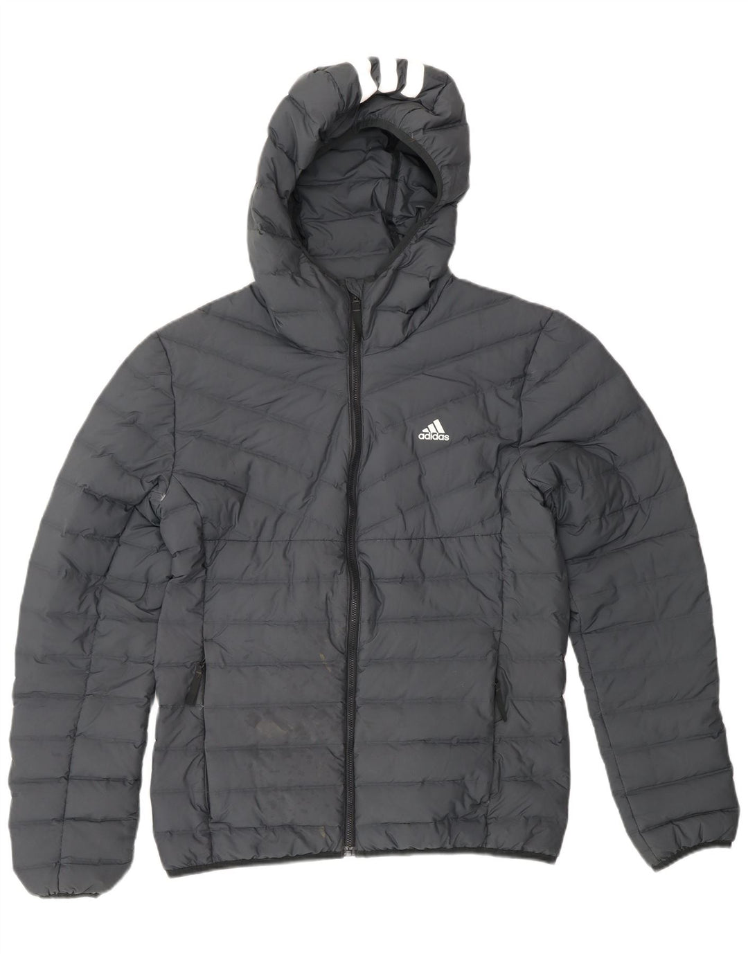 ADIDAS Mens Hooded Padded Jacket UK 38 Medium Grey Polyester