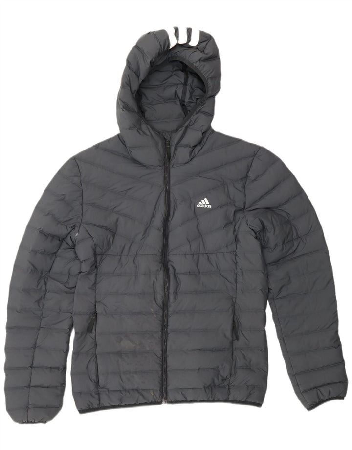 ADIDAS Mens Hooded Padded Jacket UK 38 Medium Grey Polyester