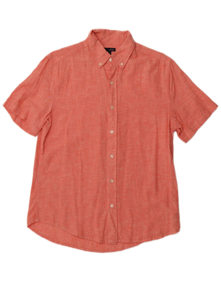 Gap Mens Short Sleeve Classic Fit Shirt Small Orange Linen