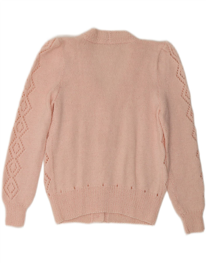 VINTAGE Womens Cardigan Sweater UK 10 Small Pink Argyle/Diamond