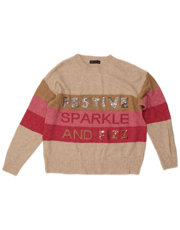 MARKS & SPENCER Womens Crew Neck Jumper Sweater UK 14 Medium Beige