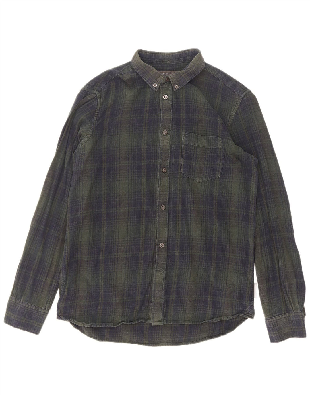 French Connection Mens Flannel Shirt Large Green Check Cotton