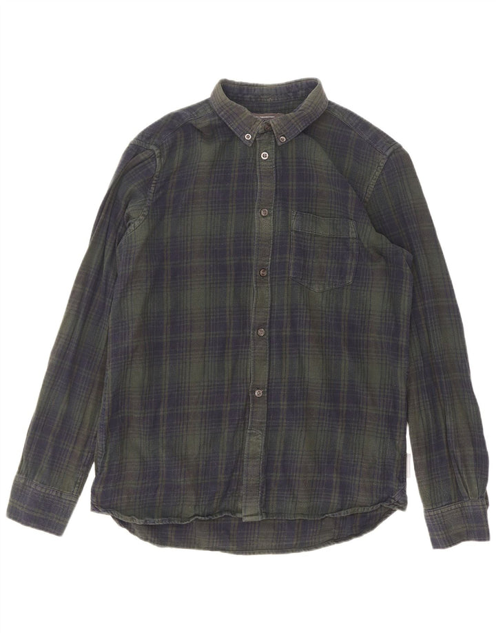 French Connection Mens Flannel Shirt Large Green Check Cotton