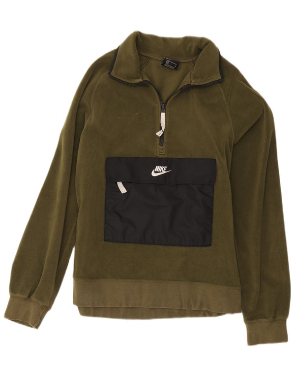 Nike Womens Zip Neck Fleece Jumper UK 10 Small Khaki Colourblock Polyester
