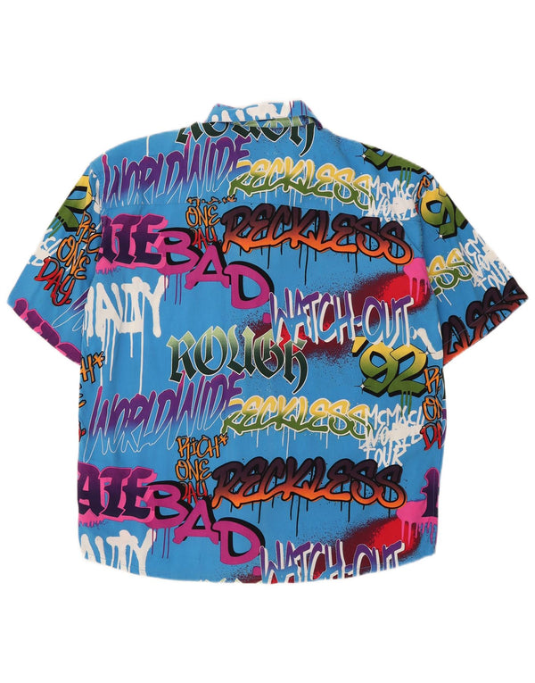 VINTAGE Mens Oversized Graphic Short Sleeve Shirt Small Blue Colourblock