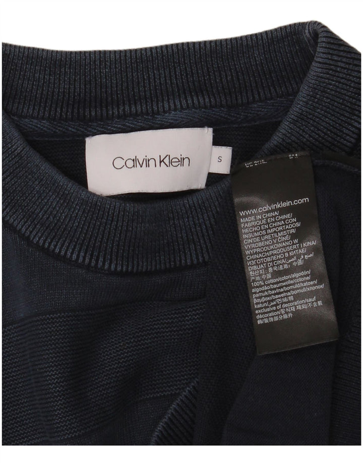 CALVIN KLEIN Mens Crew Neck Jumper Sweater Small Navy Blue Striped Cotton