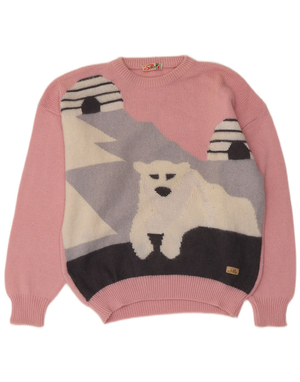 Silvy Womens Graphic Crew Neck Jumper Sweater IT 44 Medium Pink Colourblock