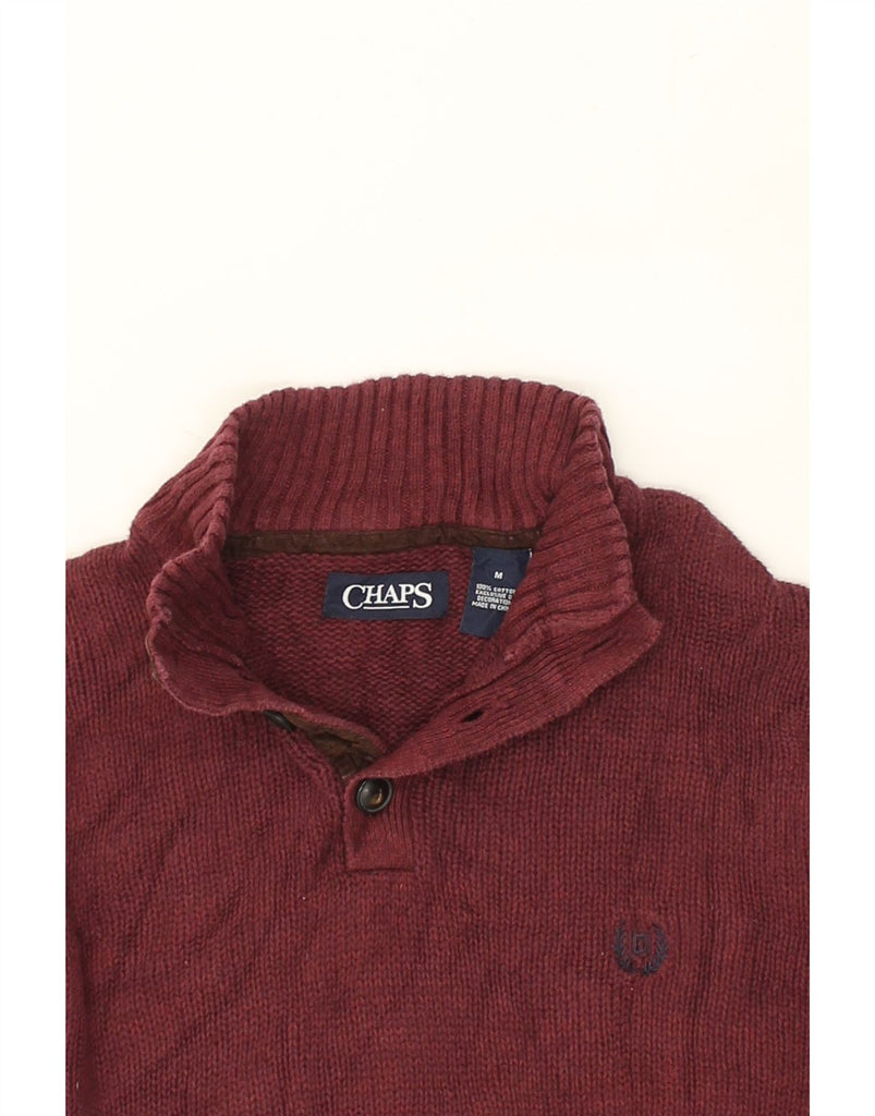 CHAPS Mens Button Neck Jumper Sweater Medium Maroon Cotton | Vintage Chaps | Thrift | Second-Hand Chaps | Used Clothing | Messina Hembry 