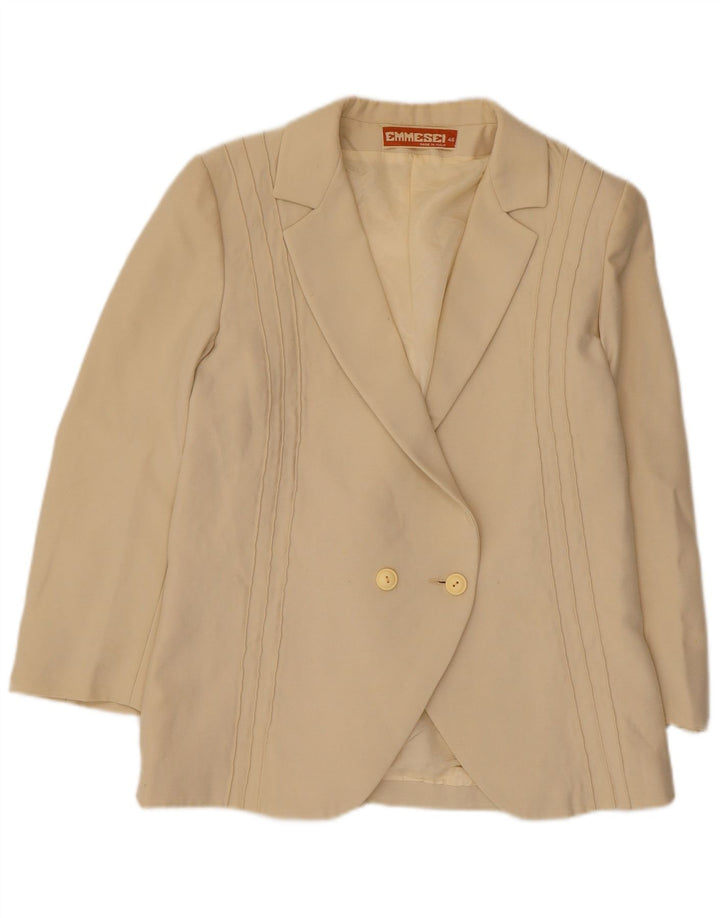 Vintage Womens Double Breasted Blazer Jacket IT 46 Large Beige Polyester