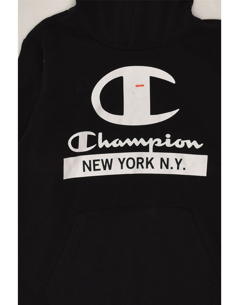 CHAMPION Boys Graphic Hoodie Jumper 11-12 Years Large Black Cotton | Vintage Champion | Thrift | Second-Hand Champion | Used Clothing | Messina Hembry 