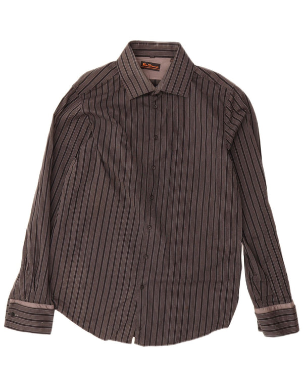 Ben Sherman Mens Shirt Large Grey Striped Cotton