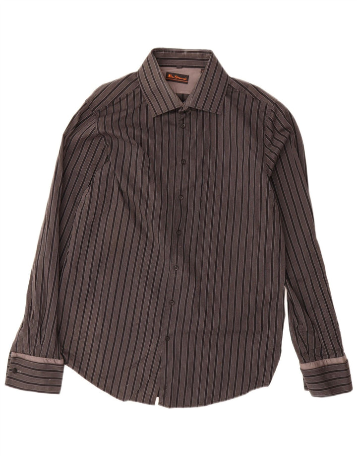 Ben Sherman Mens Shirt Large Grey Striped Cotton