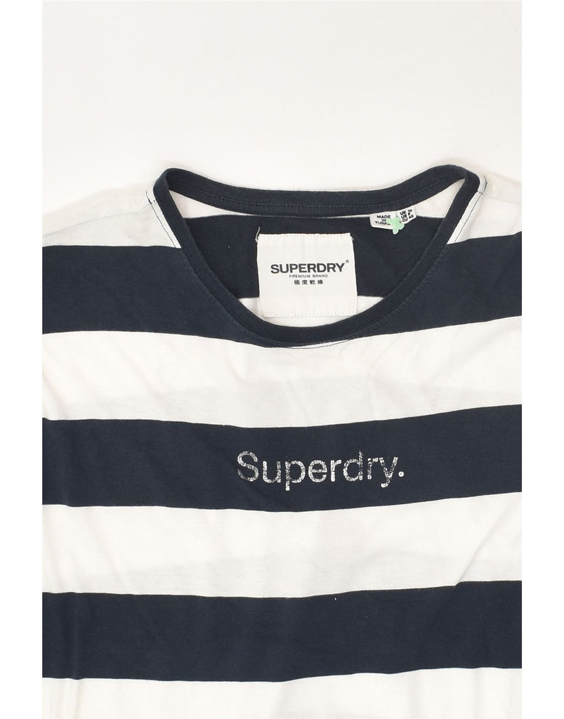 SUPERDRY Womens Graphic T-Shirt Top UK 12 Medium Navy Blue Striped Cotton | Vintage Superdry | Thrift | Second-Hand Superdry | Used Clothing | Messina Hembry 