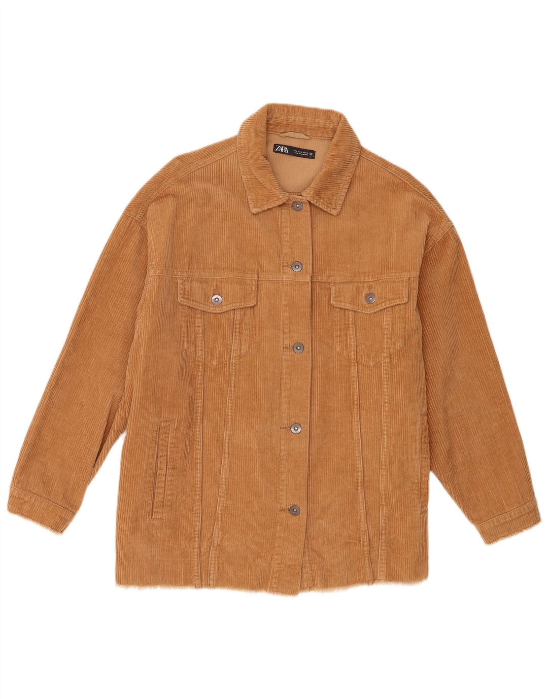 Zara Womens Oversized Corduroy Jacket UK 16 Large Beige Cotton