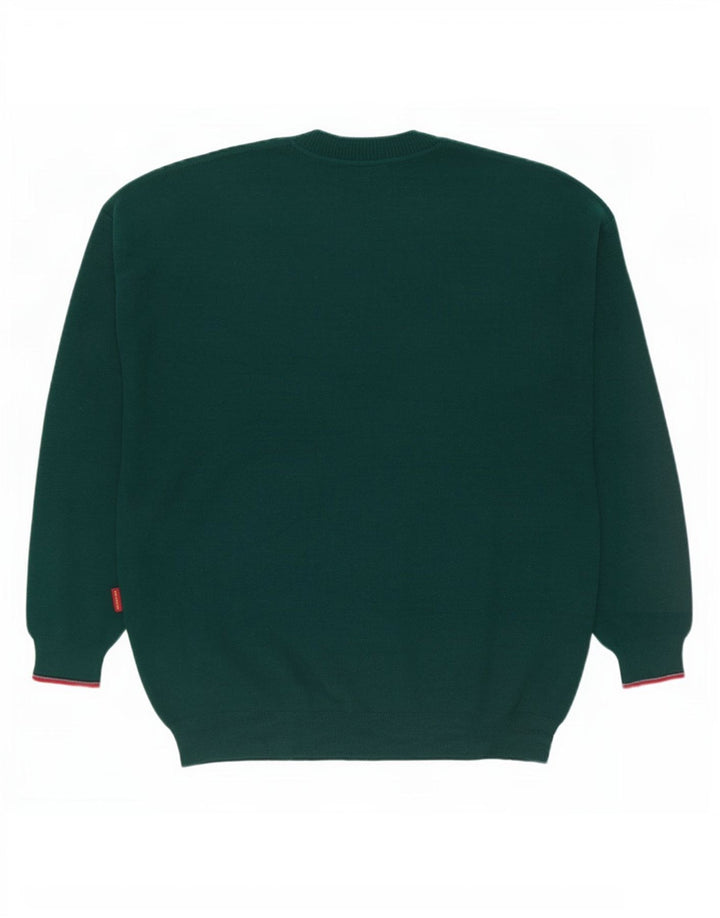 Il Granchio Mens Crew Neck Jumper Sweater Large Green Striped Wool