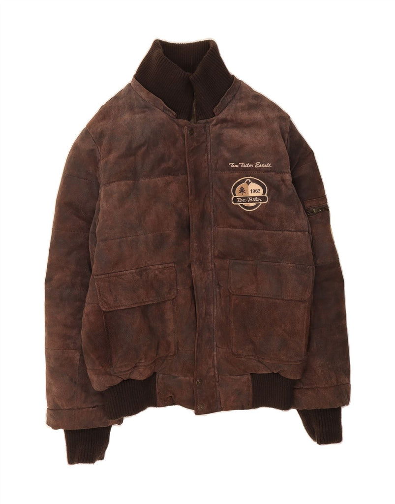 TOM TAILOR Mens Graphic Suede Jacket UK 36 Small Brown Leather Vintage Tom Tailor and Second-Hand Tom Tailor from Messina Hembry 