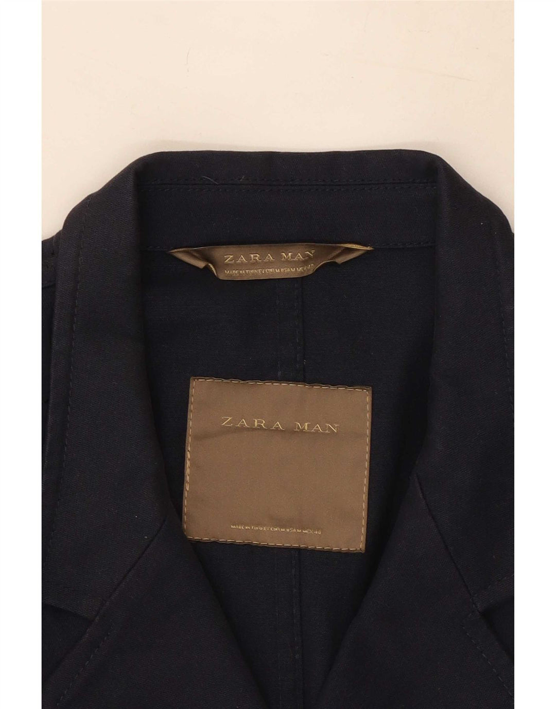 Zara Mens Double Breasted Blazer Jacket UK 38 Medium Navy Blue Cotton