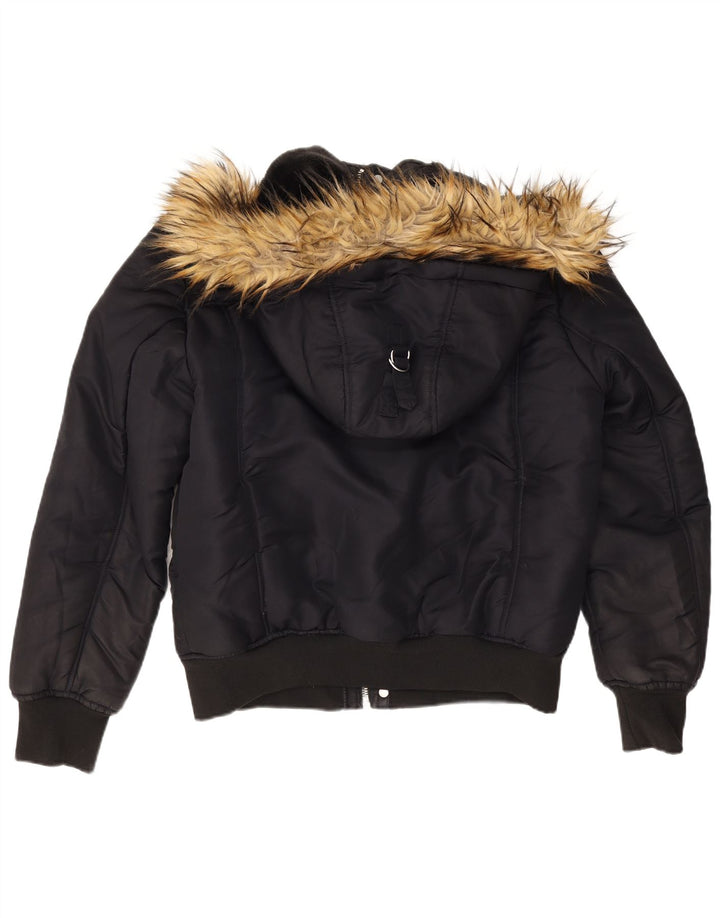 Zara Mens Hooded Bomber Jacket UK 40 Large Navy Blue Polyester