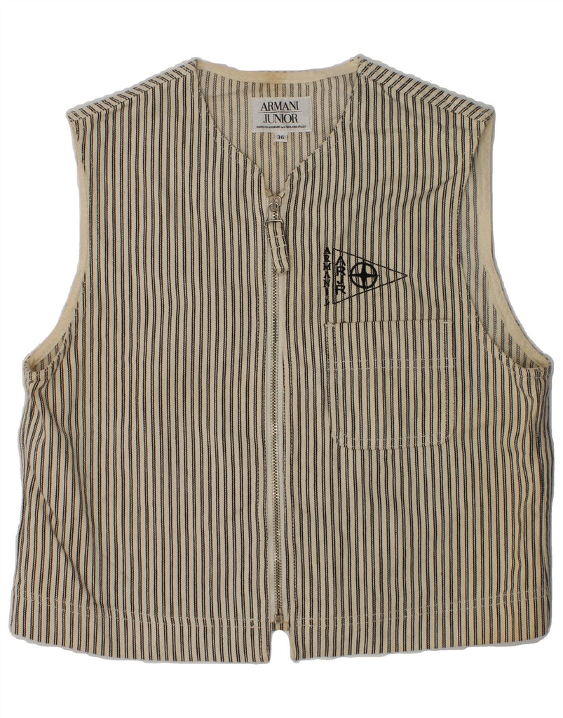 ARMANI JUNIOR Girls Gilet 12-13 Years Beige Striped Cotton | Vintage Armani Junior | Thrift | Second-Hand Armani Junior | Used Clothing | Messina Hembry 