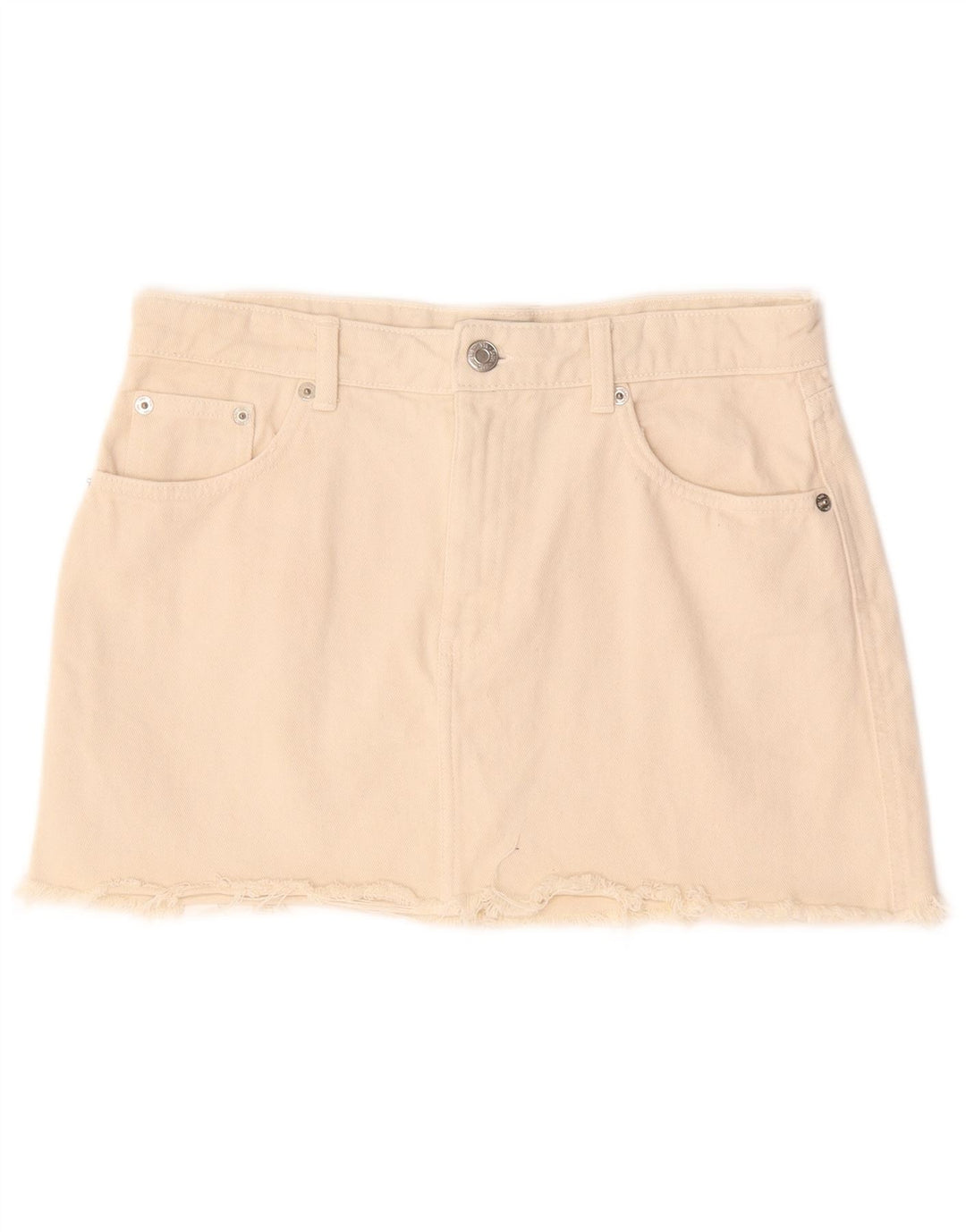 Zara Womens Mini Denim Skirt Large W30  Beige Cotton