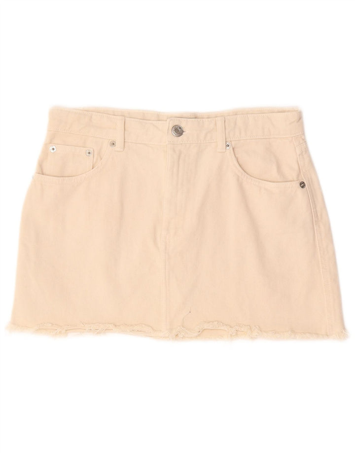 Zara Womens Mini Denim Skirt Large W30  Beige Cotton
