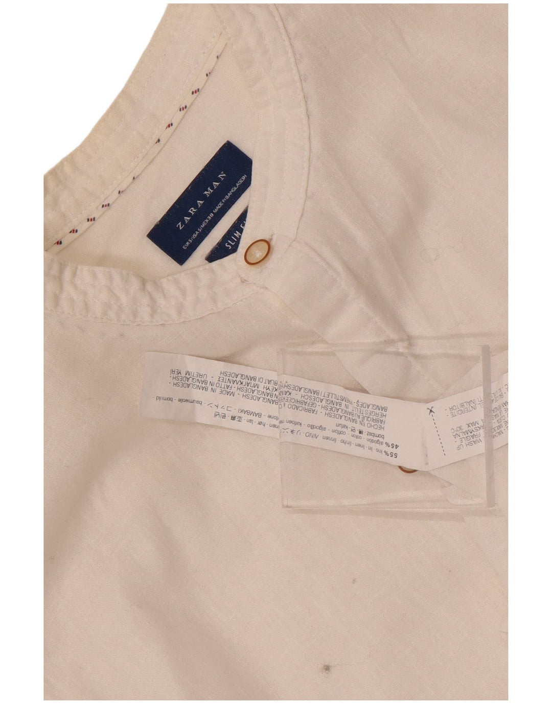 Zara Mens Slim Fit Shirt Small White Linen