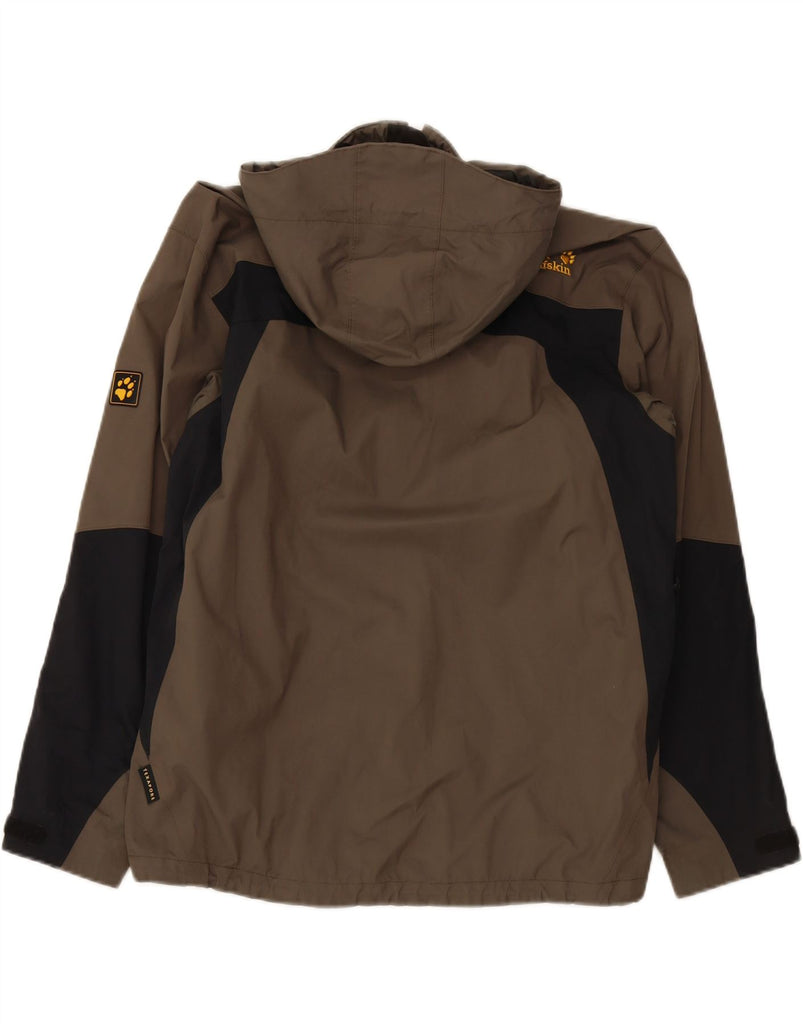 JACK WOLFSKIN Mens Hooded Rain Jacket UK 36/38 Medium Brown Colourblock Vintage Jack Wolfskin and Second-Hand Jack Wolfskin from Messina Hembry 