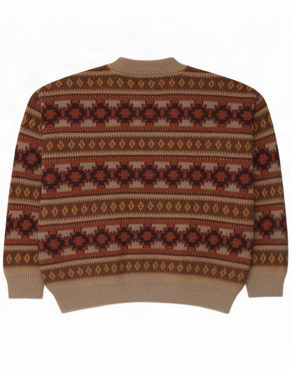 Vintage Mens Crew Neck Jumper Sweater XL Brown Geometric Acrylic