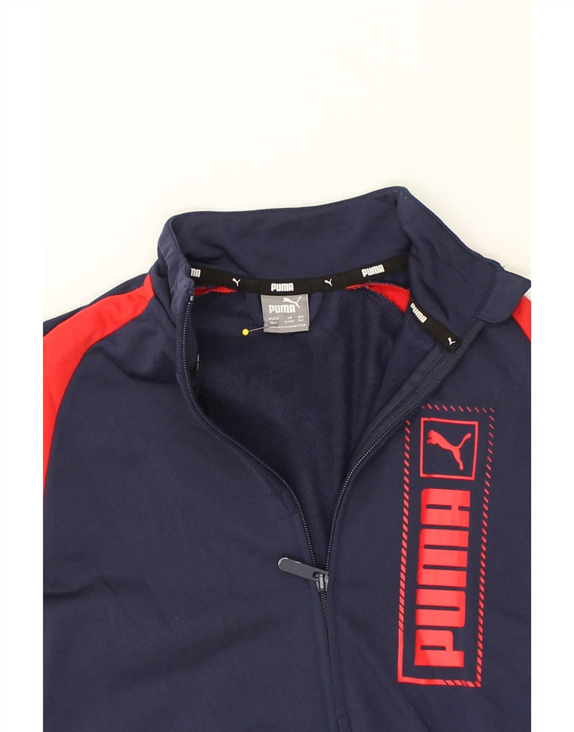 PUMA Boys Graphic Tracksuit Top Jacket 11-12 Years Navy Blue Colourblock | Vintage Puma | Thrift | Second-Hand Puma | Used Clothing | Messina Hembry 