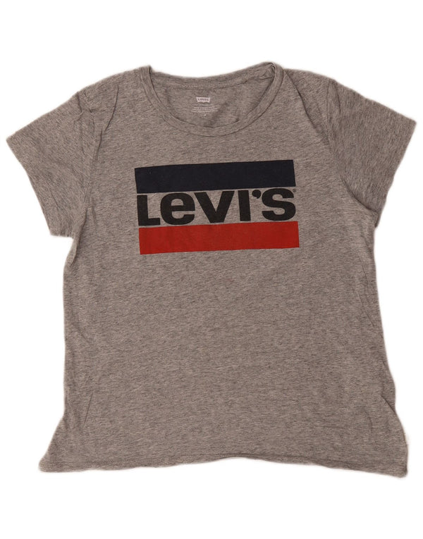 Levi's Womens Graphic T-Shirt Top UK 14 Medium Grey Flecked Cotton