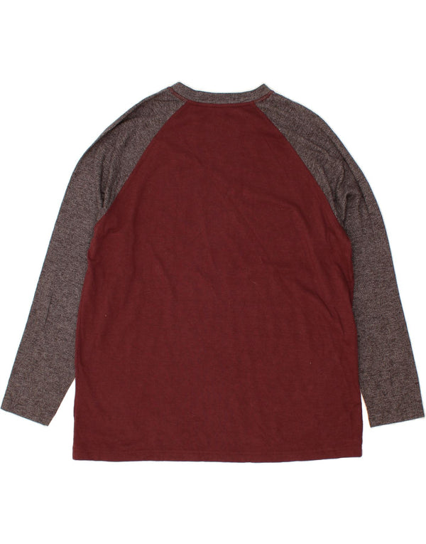 EDDIE BAUER Mens Top Long Sleeve 2XL Maroon Colourblock Cotton