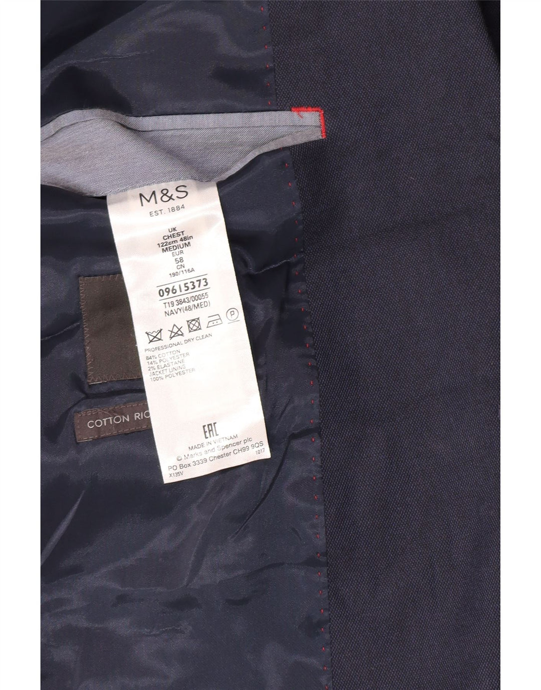 Marks & Spencer Mens 2 Button Blazer Jacket UK 48 4XL Navy Blue Cotton