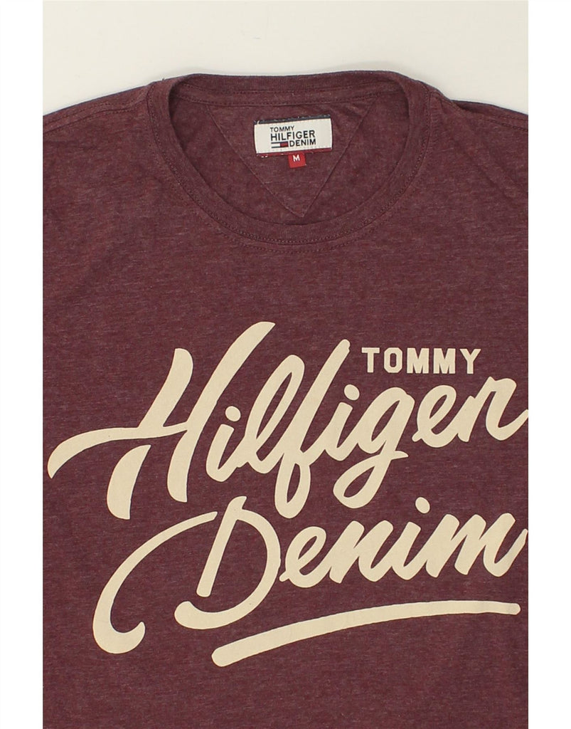 TOMMY HILFIGER Mens Graphic T-Shirt Top Medium Maroon Cotton Vintage Tommy Hilfiger and Second-Hand Tommy Hilfiger from Messina Hembry 