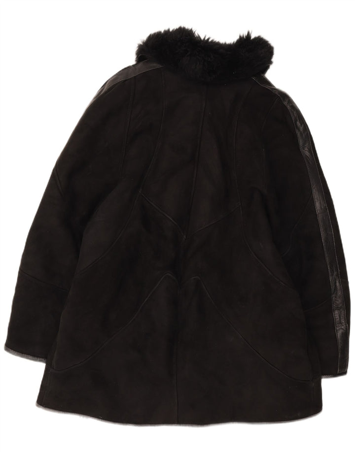 Vintage Womens Shearling Coat UK 14 Medium Black
