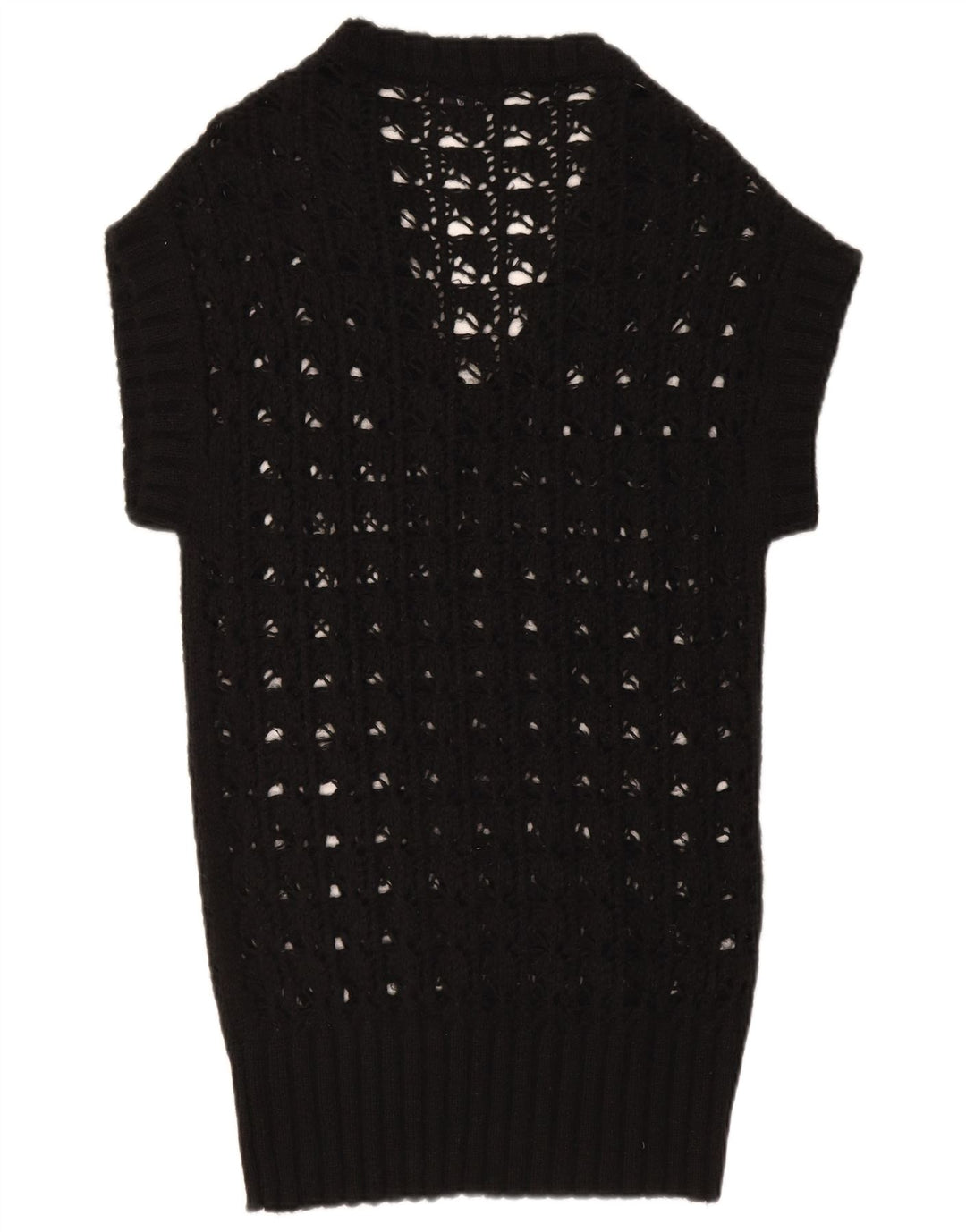 DATCH Womens Longline Crochet V-Neck Jumper Sweater UK 10 Small Black