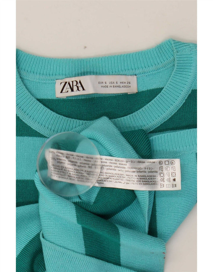 Zara Womens Crop Vest Top UK 8 Small Blue Striped Viscose